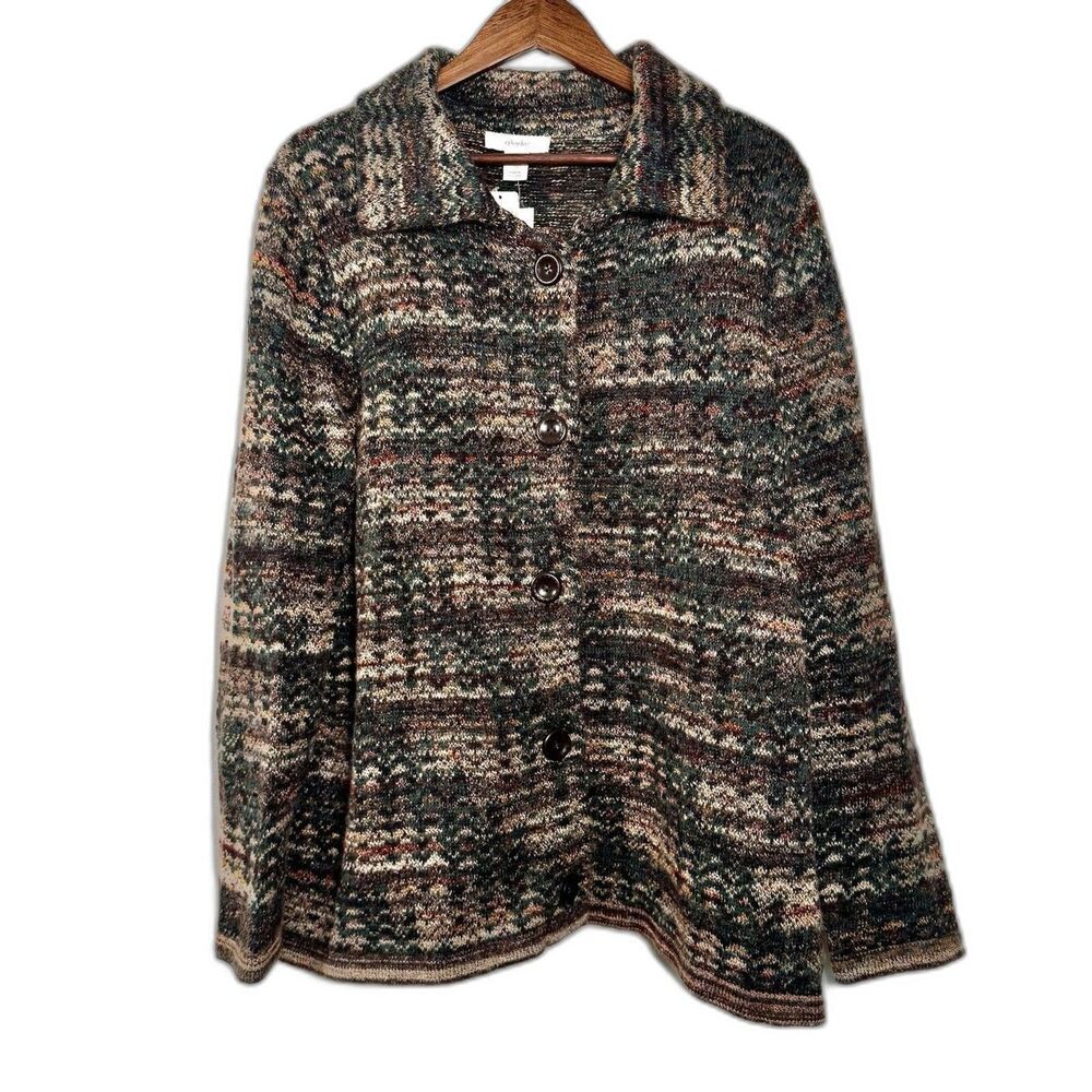 CJ Banks NWT Cardigan 1X Multicolor Marled Knit Button Up Cottagecore Plus